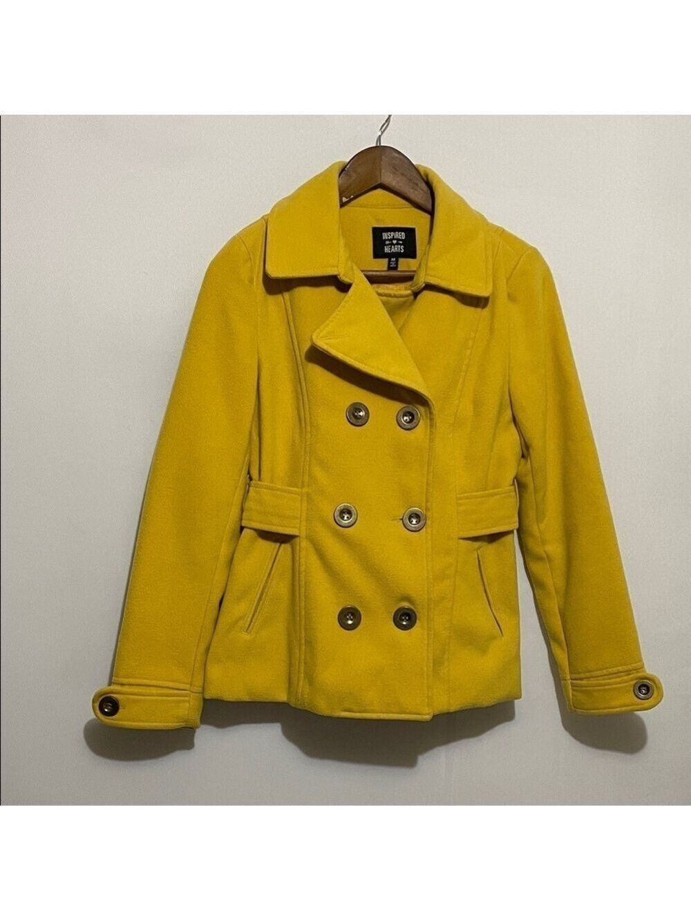 Inspired Hearts Mustard Double-Breasted Peacoat Sz Medium